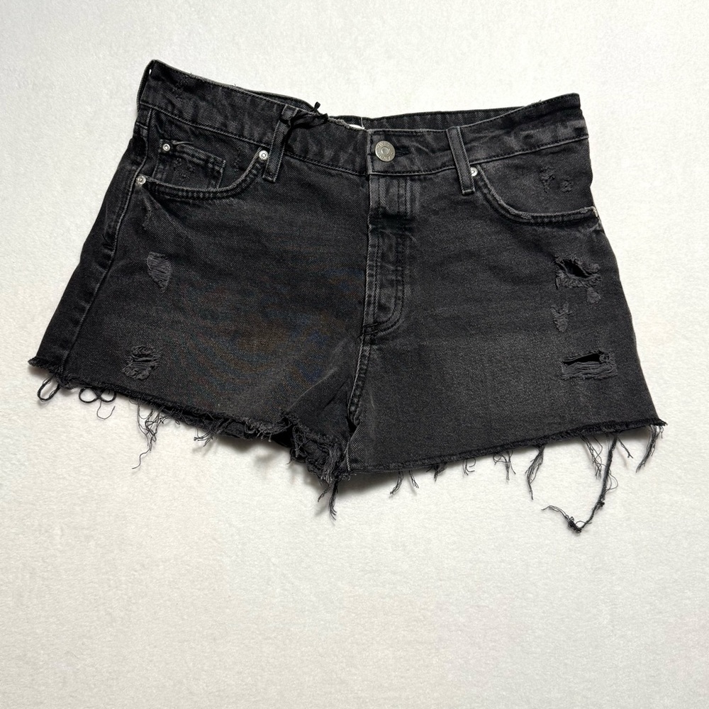 River Island Black Cotton Distressed Ripped Cutoff Denim Shorts Women US size 10
